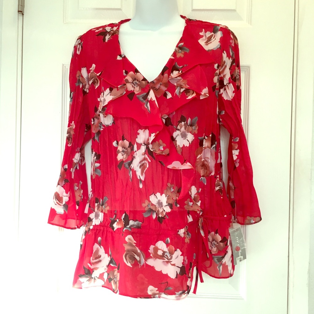 NY Collection Women Ruffle Blouse, Size  L